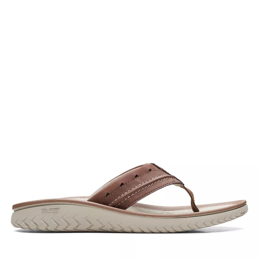 Men's Clarks Wesley Post Sandal in Tan Leather . 26164873